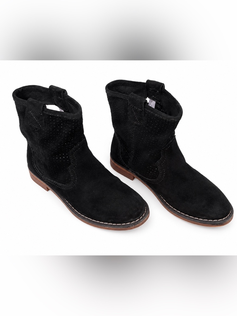 Clarks Black Suede Ankle Boots | Perforated Slouchy Pull On Booties Size 9